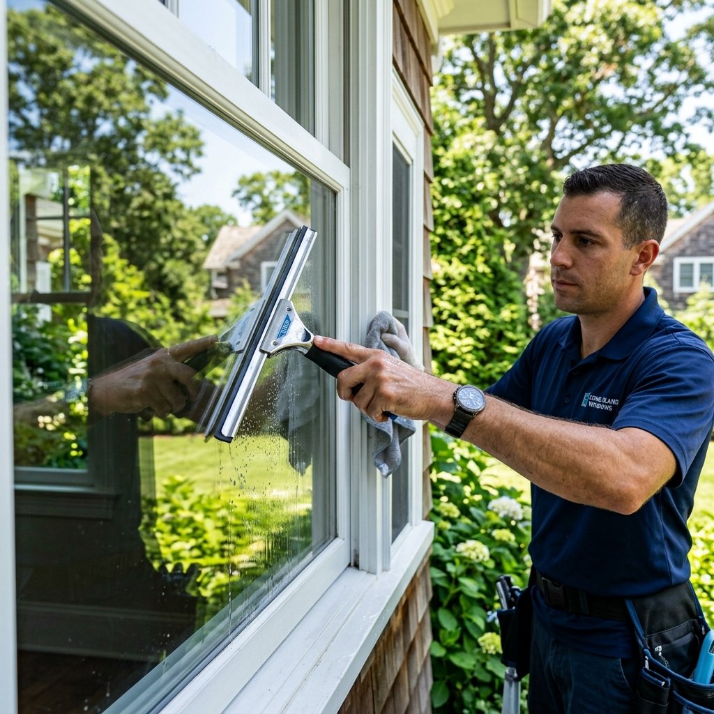 Professional window cleaning on Long Island home